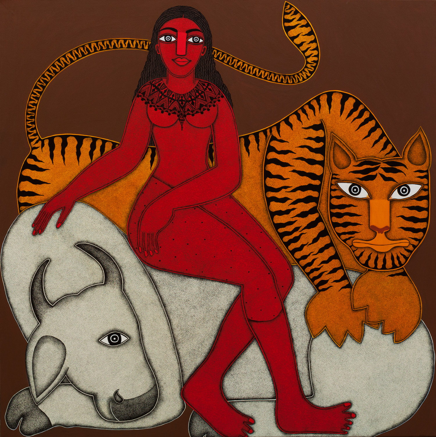 Devi Acrylic and pen on canvas 100 x 100cm- In private collection