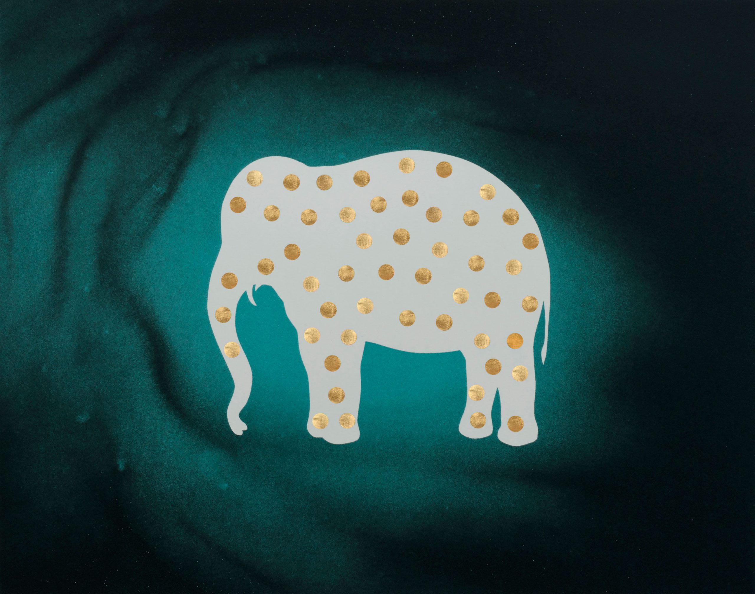 Sacred animal Elephant lithograph with gold leaf 41 x 48 cm Edition of 10, 2018