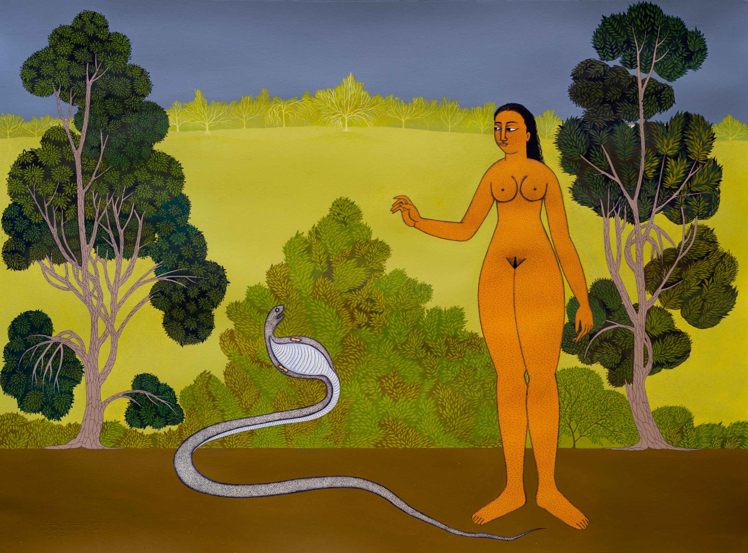 Women with Snake 56 x 76cm Acrylic and pen on paper